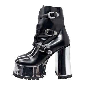 Gucci Platform Boots Black Leather Mirror Heel Runway 38 FW22